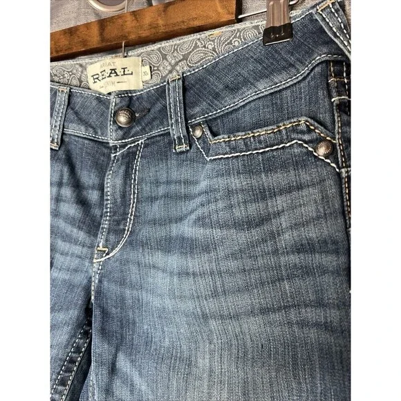 ARIAT Mid Rise Boot Cut Jeans Ocean Blue Size 30R 32”L Whipstitch - Picture 6 of 15